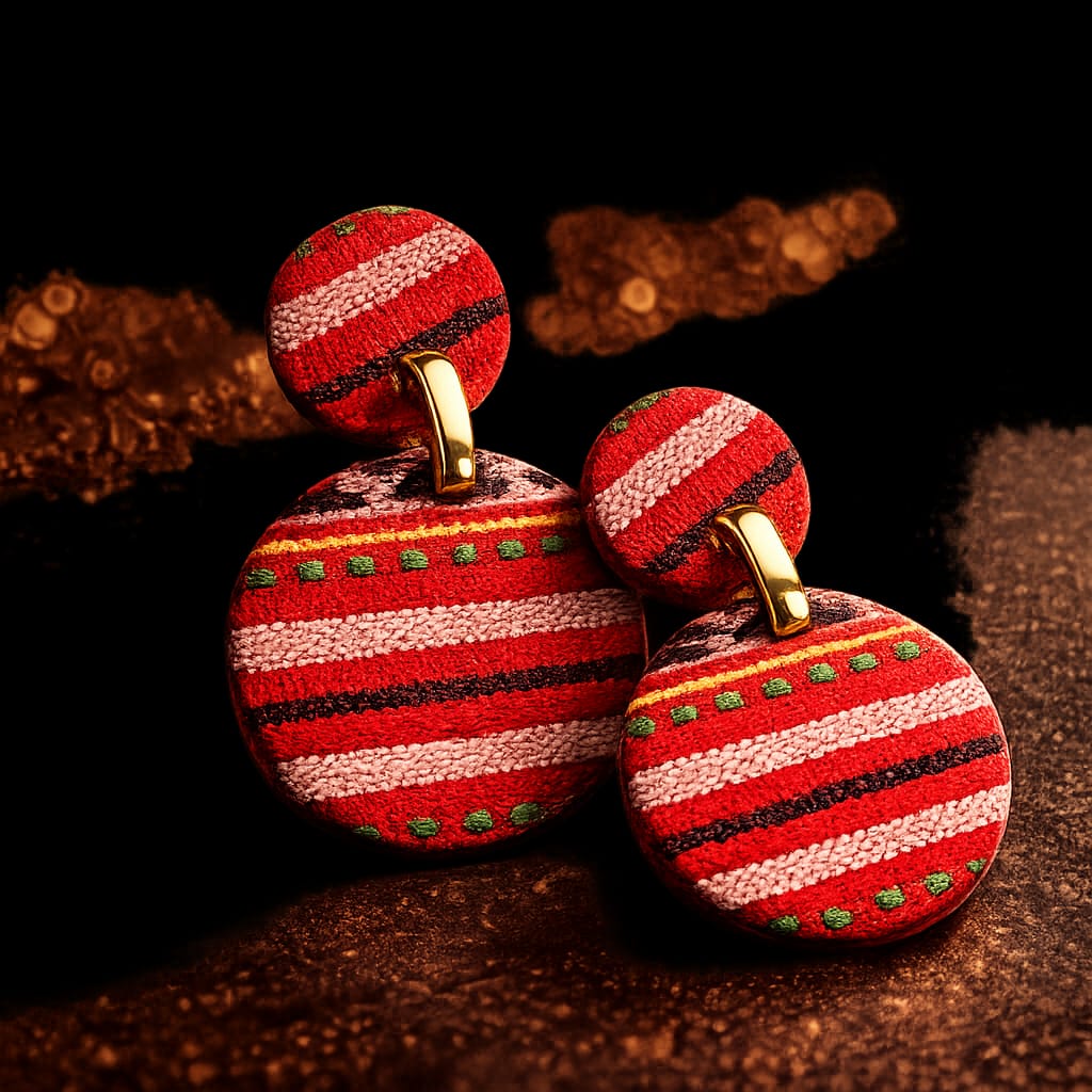 Ethnic Red Woven Fabric Statement Earrings