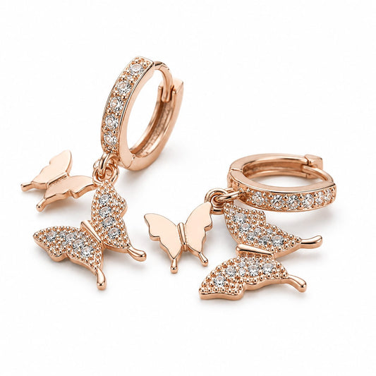 Rose Gold Butterfly Crystal Drop Earrings