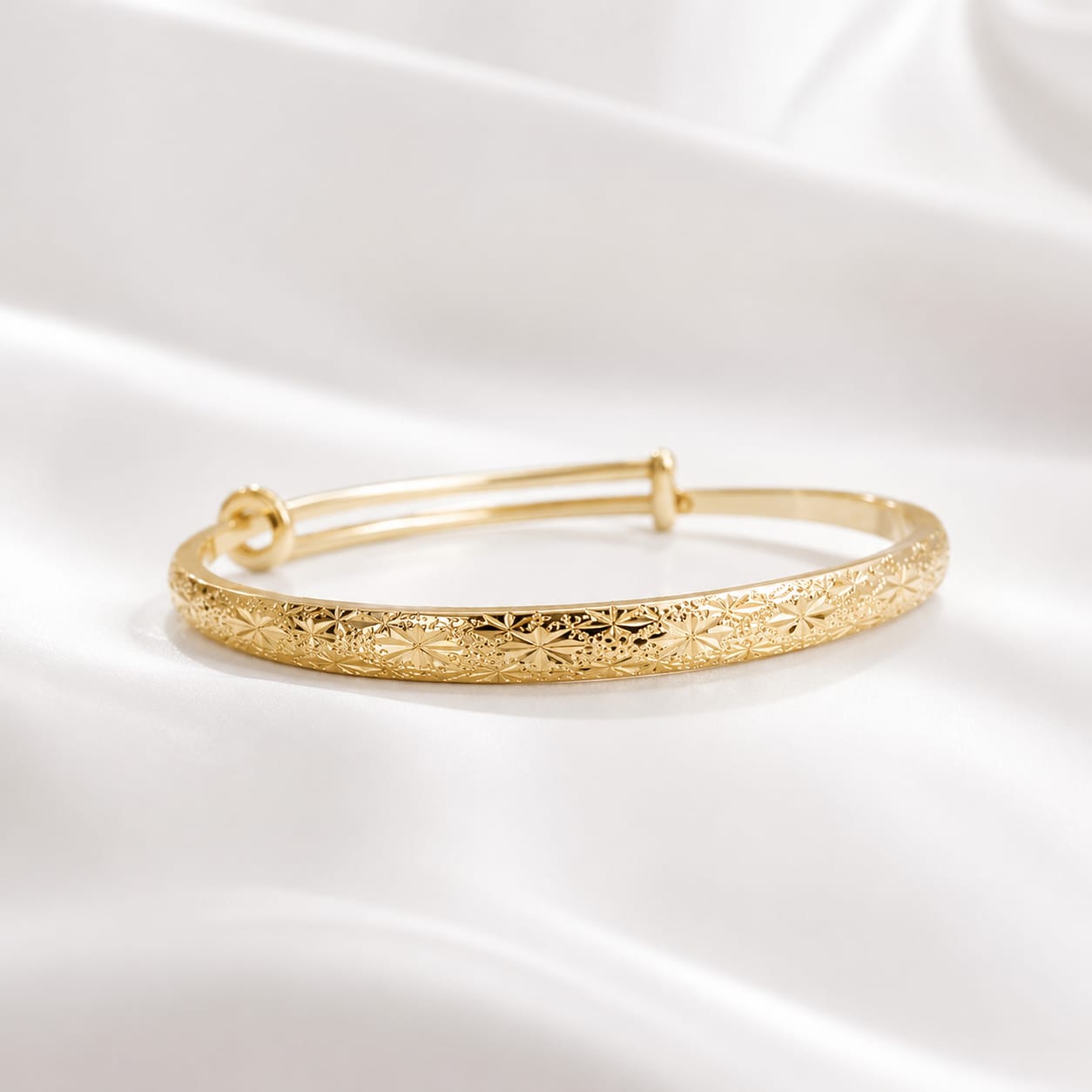 Gold Plated Textured Open Cuff Bangle 