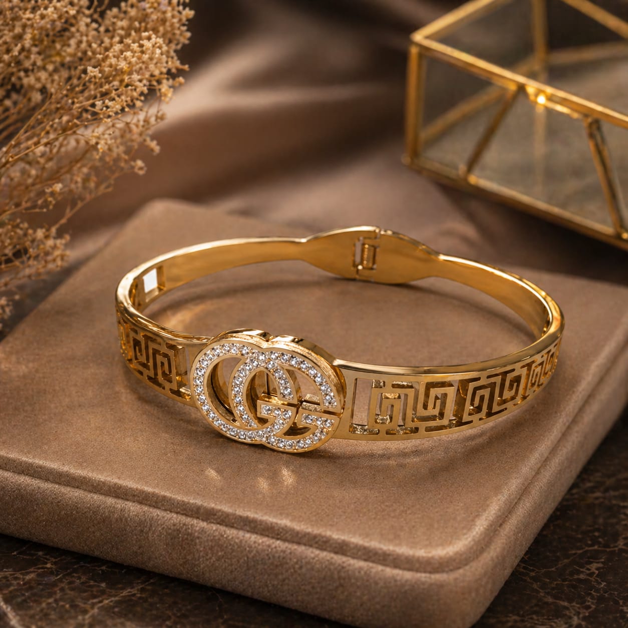 Gold Plated Double G Crystal Cuff Bracelet