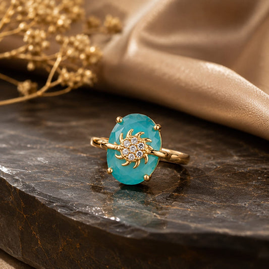 Turquoise Sun Crystal Gold Ring