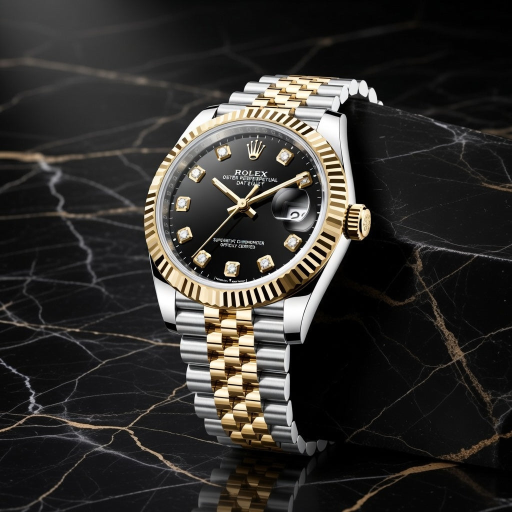 Luxury Two-Tone Gold & Silver Date Watch – Classic Diamond-Style Dial