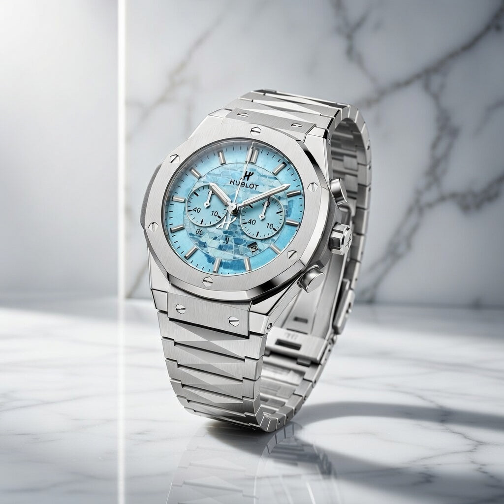 Luxury Ice Blue Chronograph Stainless Steel Watch – Premium Sports Design