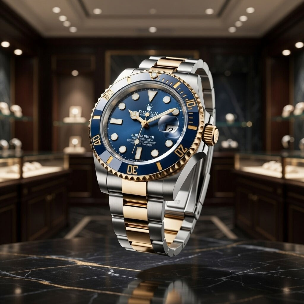 Luxury Two-Tone Automatic Dive Watch – Blue Dial & Gold Bezel