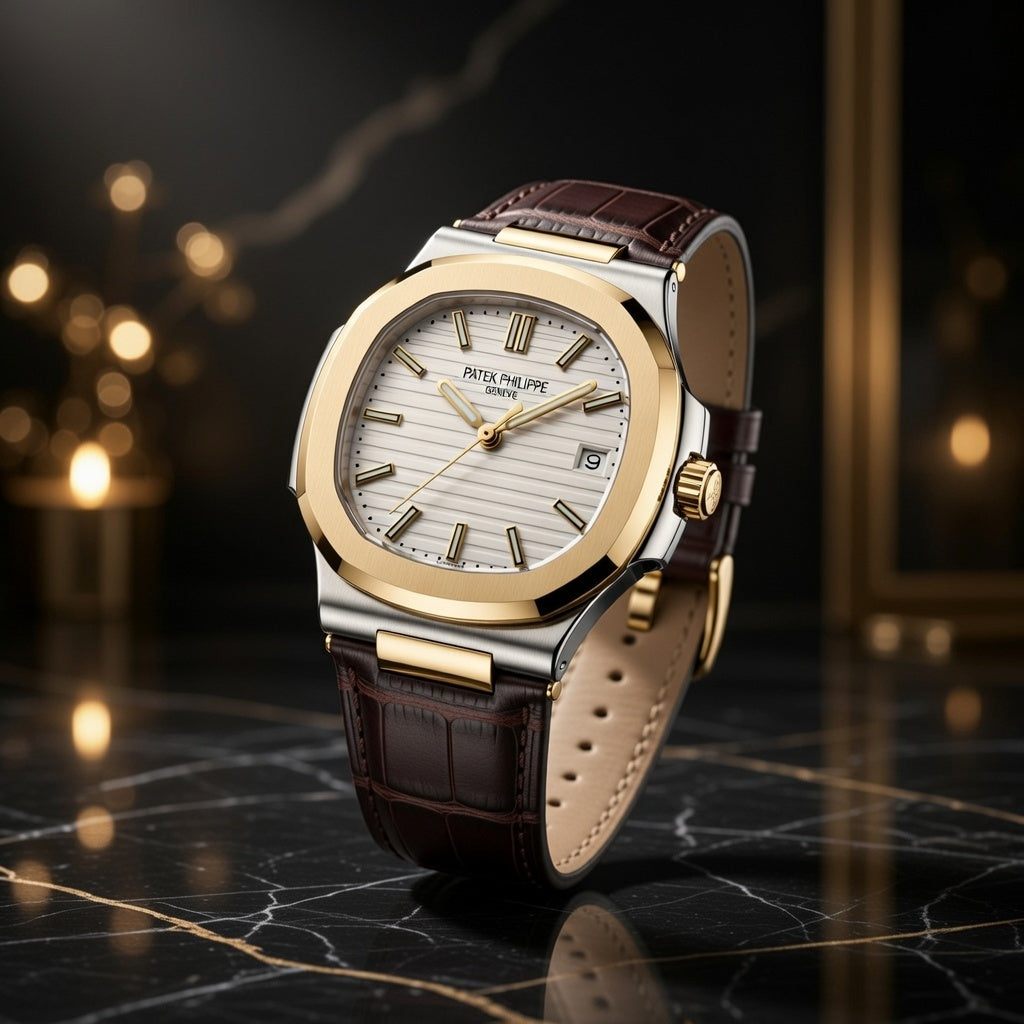 Patek Philippe Two-Tone Luxury Dress Watch with Brown Leather Strap
