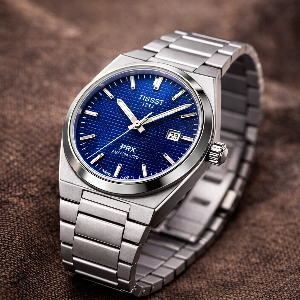 Luxury Blue Textured Dial Stainless Steel Watch – Automatic Style Edition