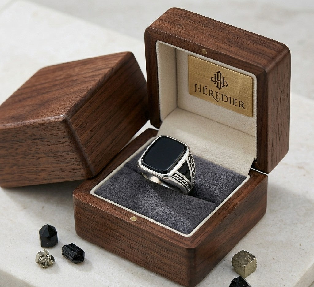 Black Onyx Geometric Silver Ring – Premium Men’s Statement Ring
