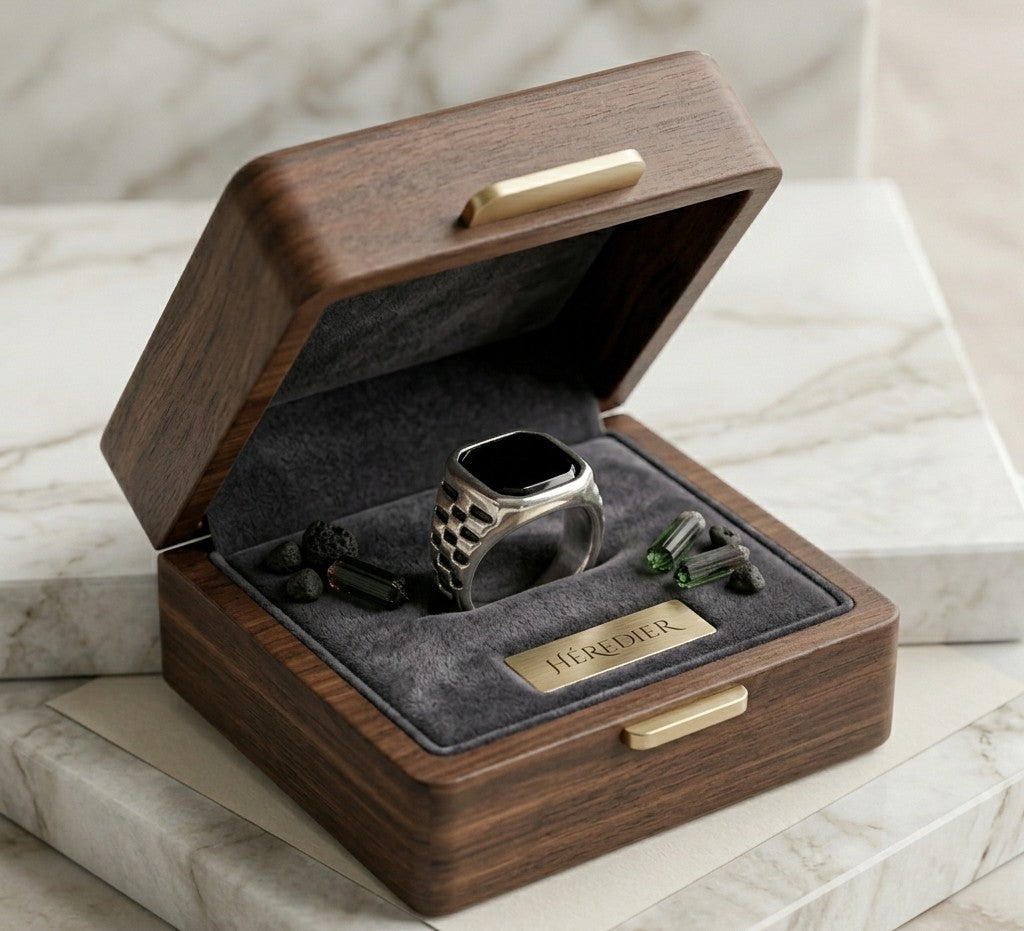 The Titan Onyx – Men’s Industrial Link Sterling Silver Signet Ring