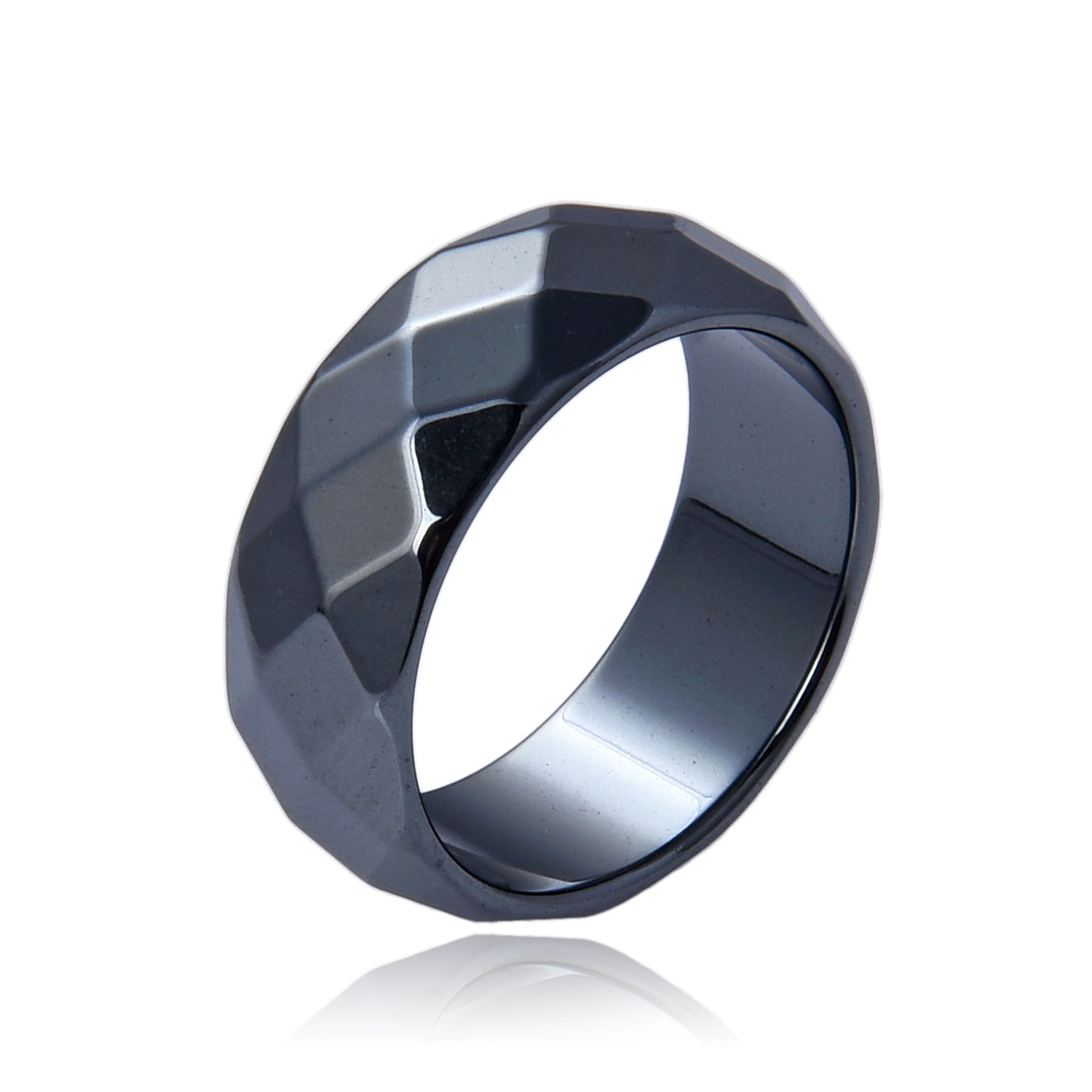 Men’s Geometric Faceted Hematite Ring – Non-Magnetic Grey Stone Minimalist Band