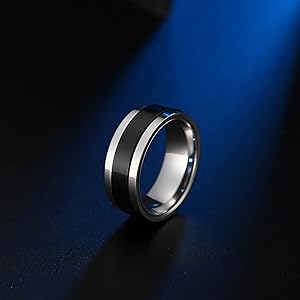 Stealth Black Carbon Fiber Inlay Ring – Brushed Silver Men's Statement Band