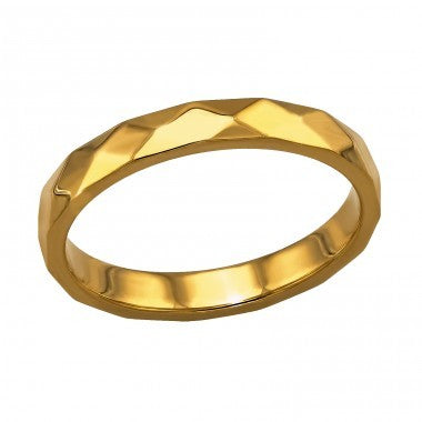 Gold Plated Geometric Faceted Band – Modern Diamond-Cut Statement Ring