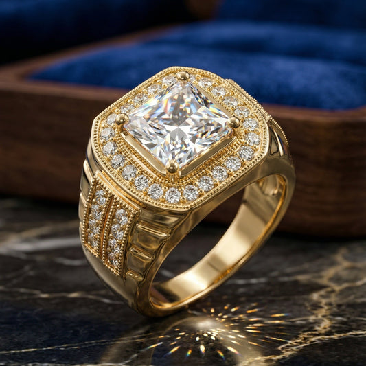 Royal Square Crystal Gold Statement Ring