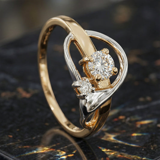 Elegant Dual-Tone Heart Crystal Ring