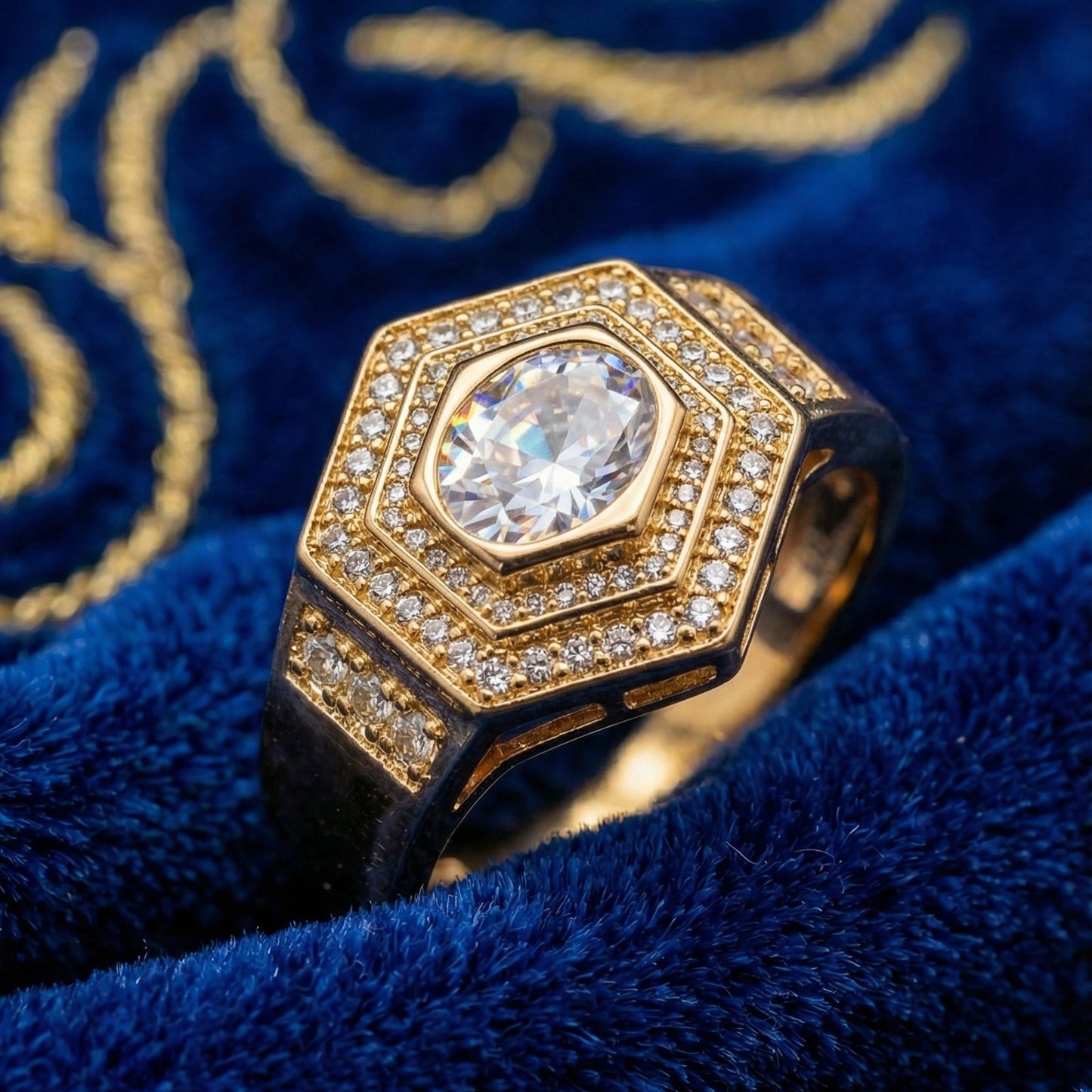 Royal Hexagon Diamond Statement Ring