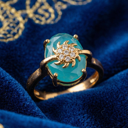 Turquoise Sun Crystal Gold Ring