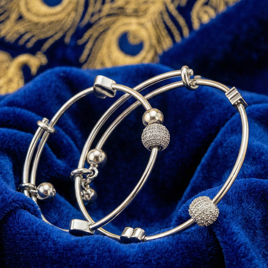 Elegant Silver Charm Bangle Bracelet
