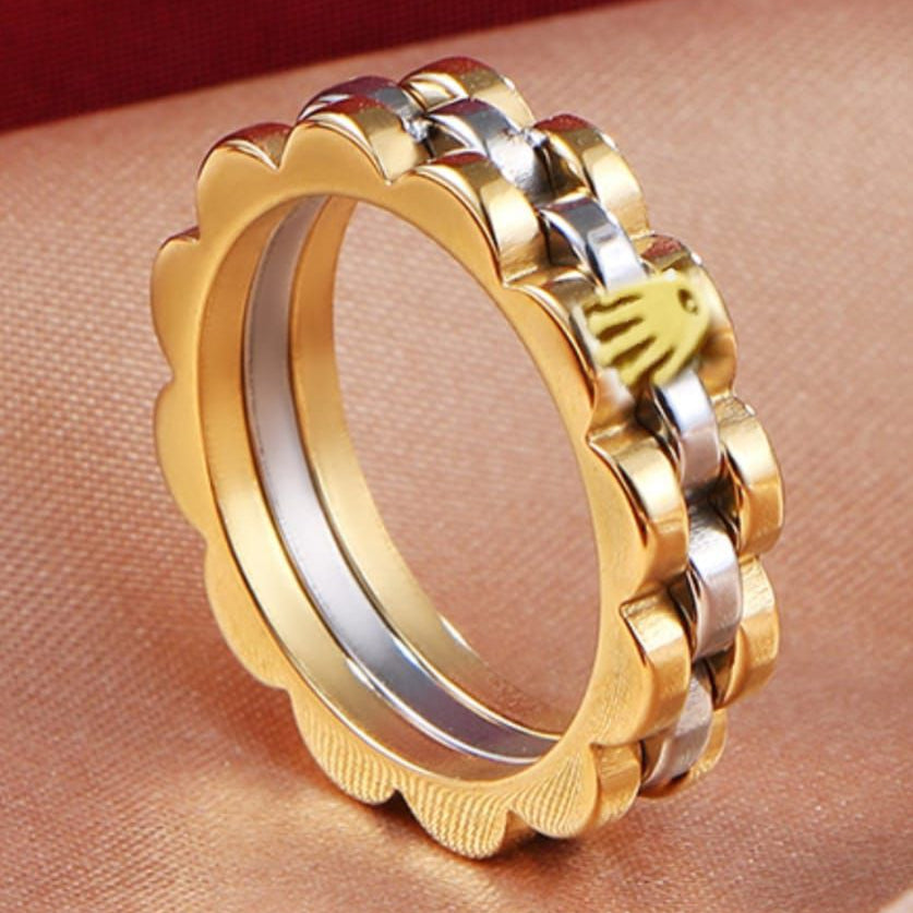 Luxury Two-Tone Jubilee Chain Ring – Rolex-Inspired Spinner Band for Men