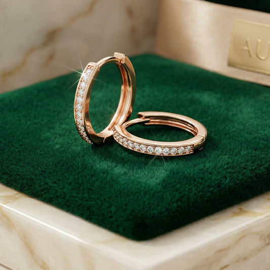Rose Gold Crystal Huggie Hoop Earrings