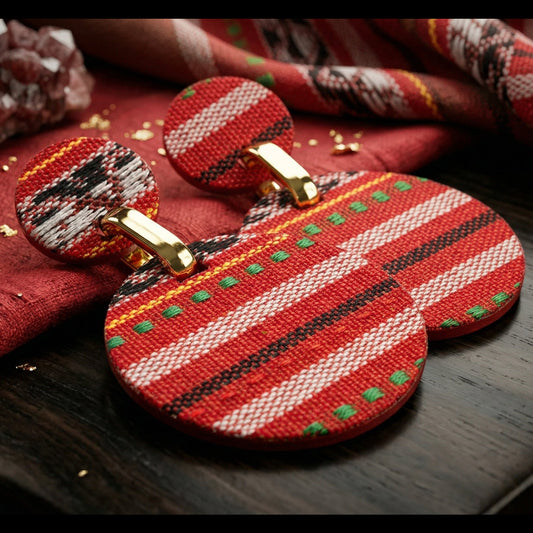 Ethnic Red Woven Fabric Statement Earrings