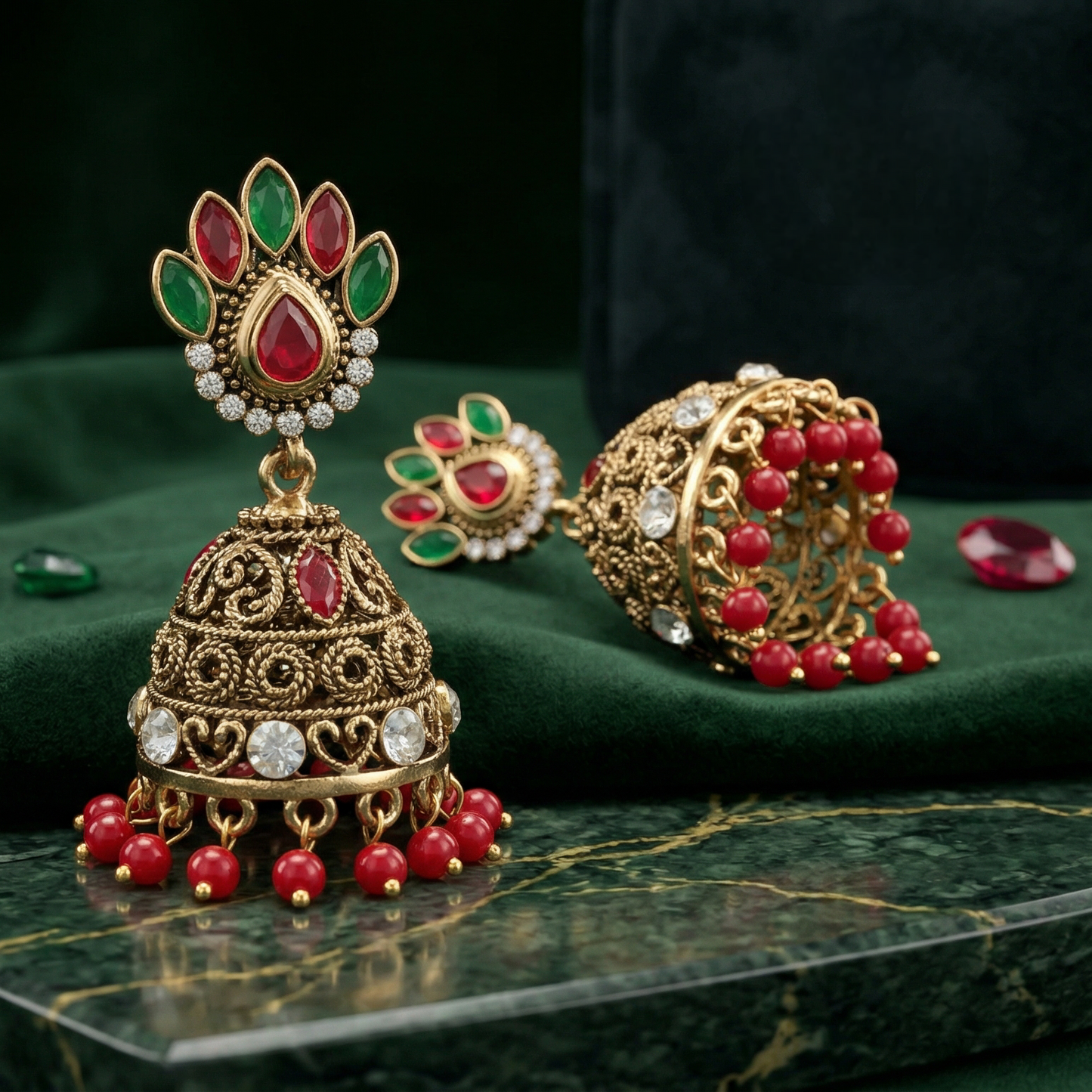 Royal Emerald Ruby Jhumka Earrings