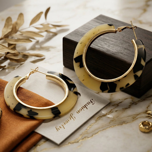Ivory Tortoiseshell Statement Hoop Earrings