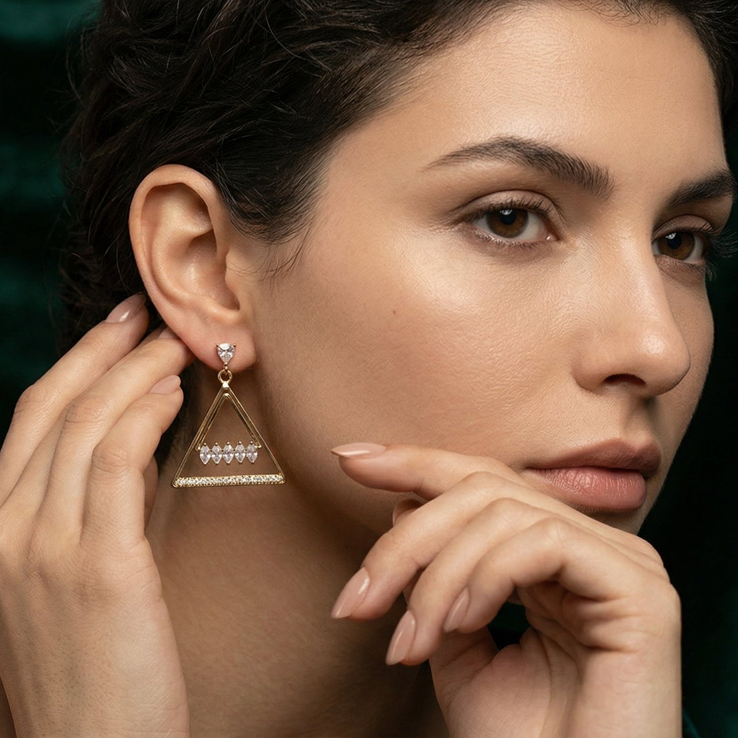 Golden Triangle Crystal Drop Earrings