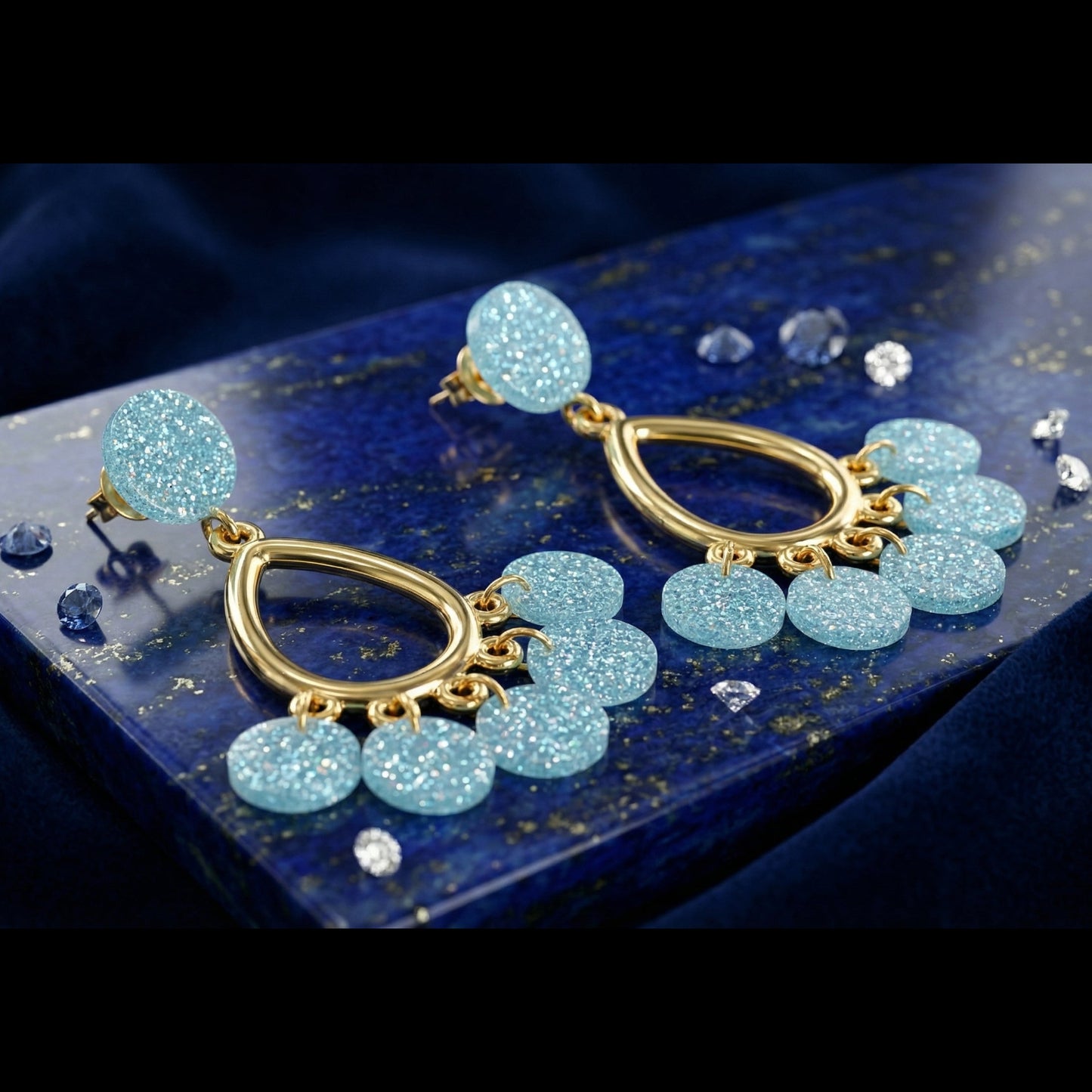 Sky Blue Crystal Drop Chandelier Earrings