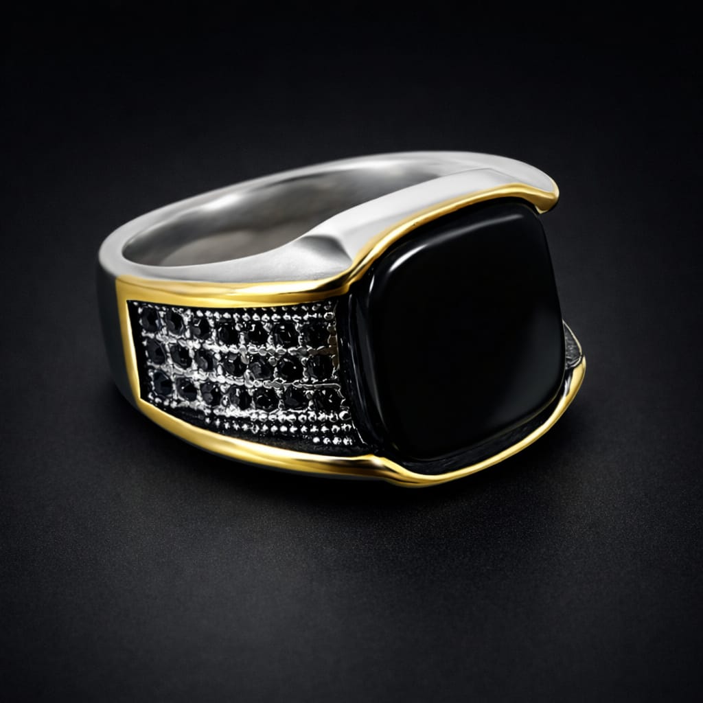 Two-Tone Onyx Signet Ring