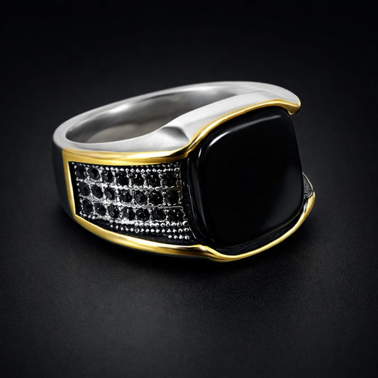 Two-Tone Onyx Signet Ring