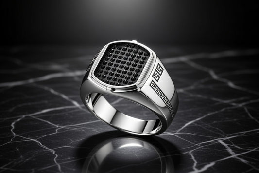 Luxury Black Honeycomb Signet Ring for Men