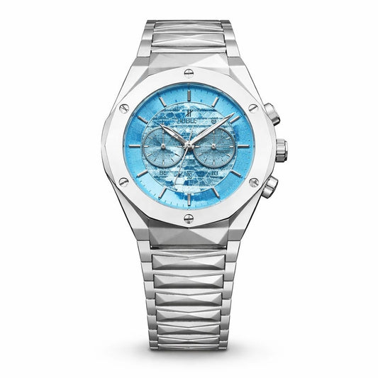 Luxury Ice Blue Chronograph Stainless Steel Watch – Premium Sports Design