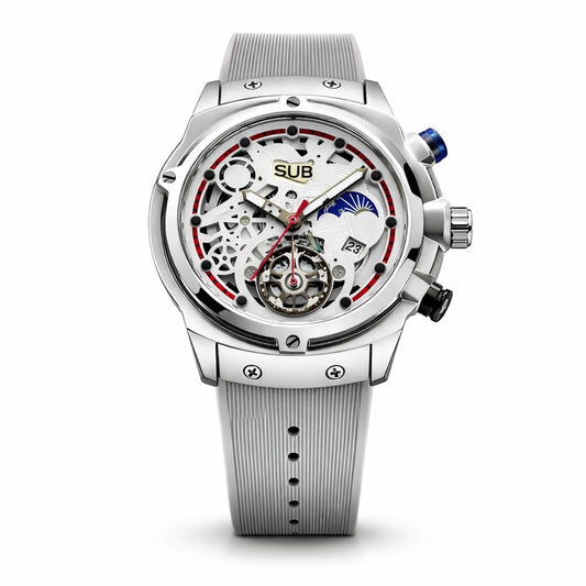 Luxury Skeleton Moonphase Men’s Watch – Stainless Steel Sports Edition