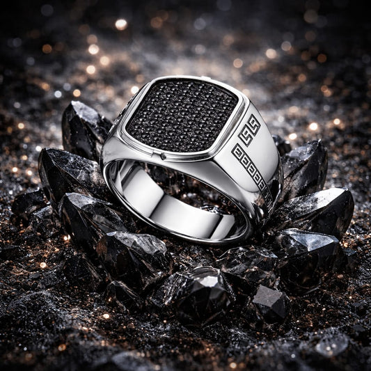 Luxury Black Honeycomb Signet Ring for Men