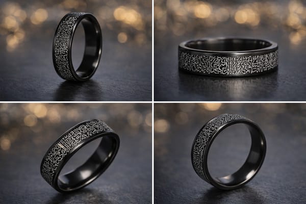 Islamic Ayat Engraved Black Stainless Steel Ring