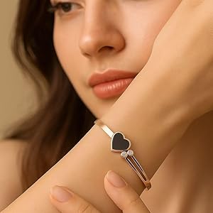 Black Heart Crystal Silver Bangle Bracelet