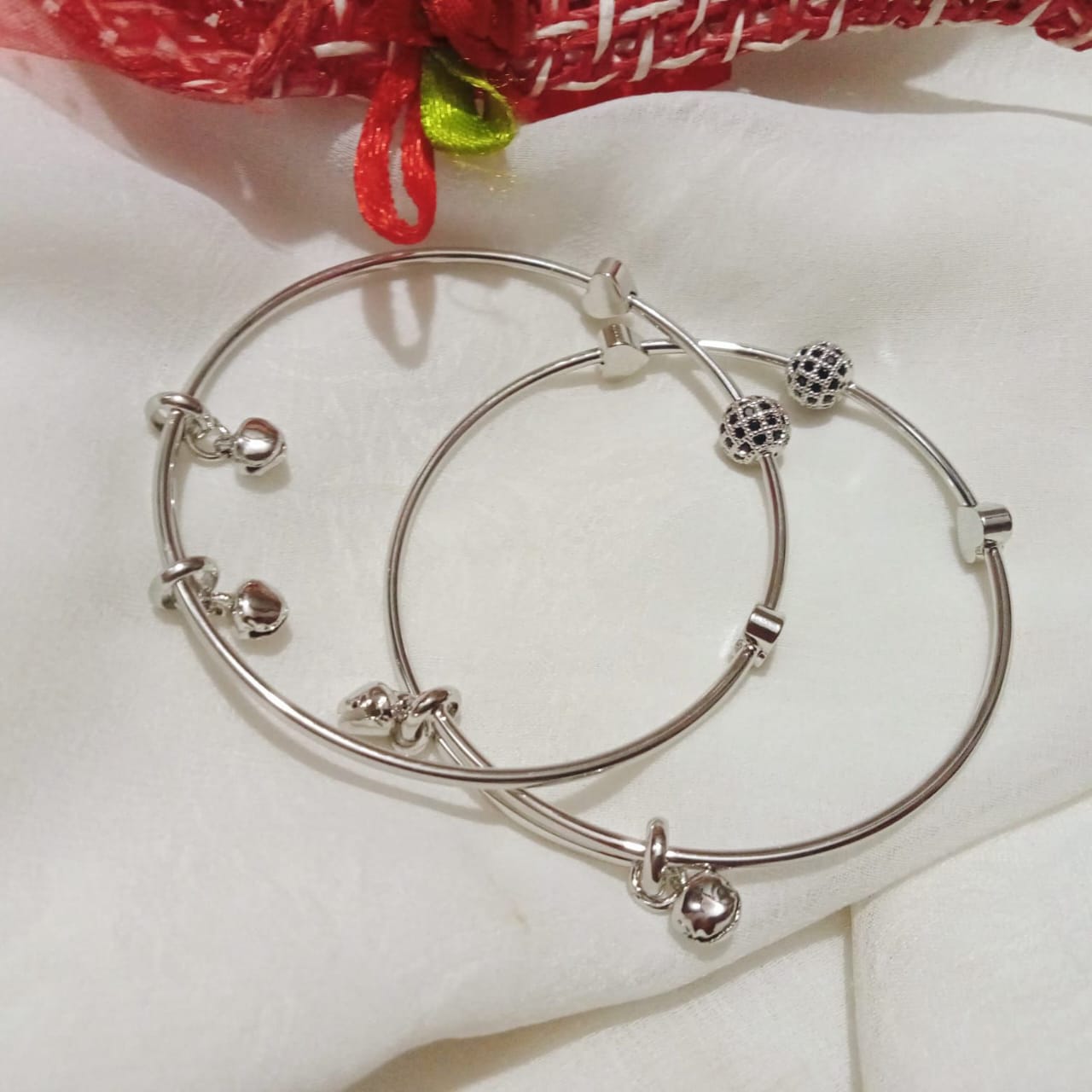 Elegant Silver Charm Bangle Bracelet