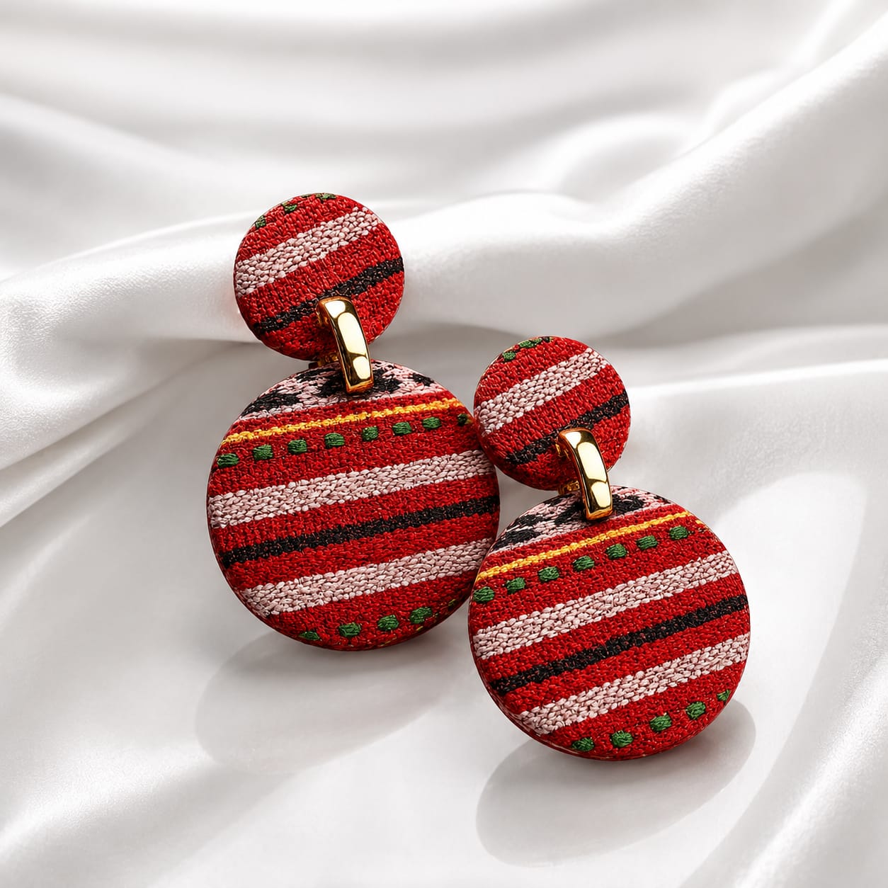 Ethnic Red Woven Fabric Statement Earrings