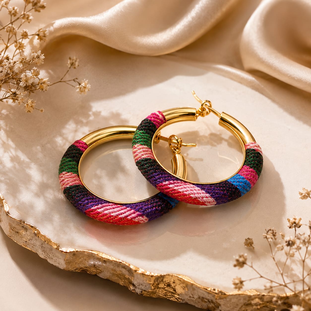 Bohemian Rainbow Fabric Hoop Earrings