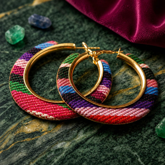 Bohemian Rainbow Fabric Hoop Earrings