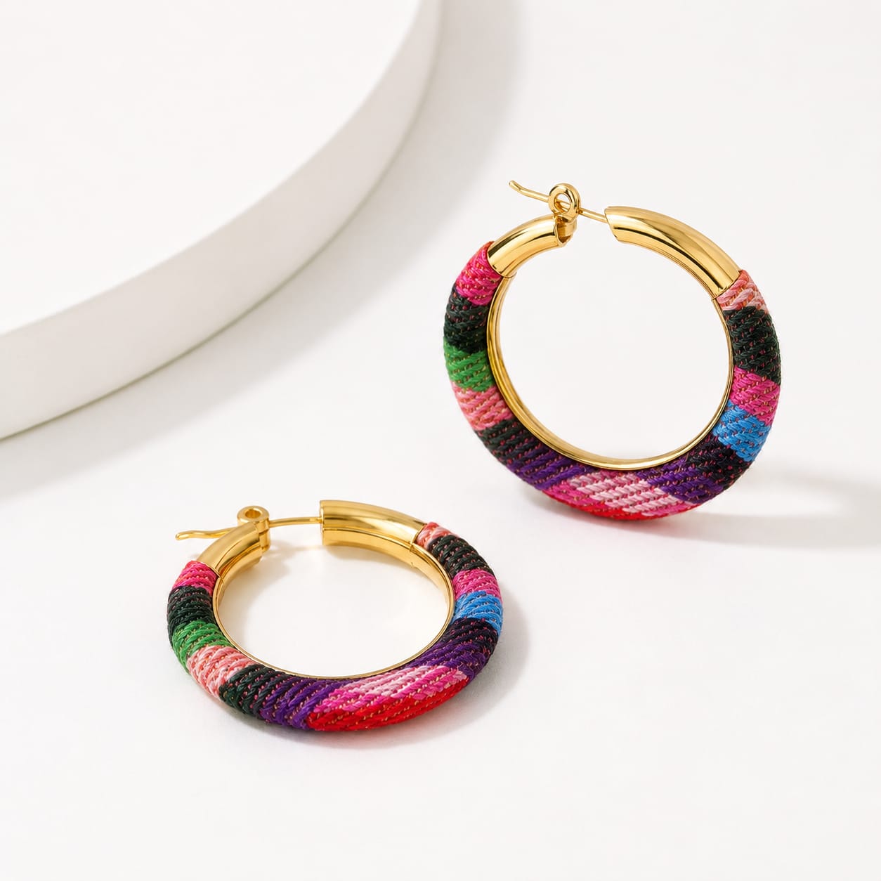 Bohemian Rainbow Fabric Hoop Earrings