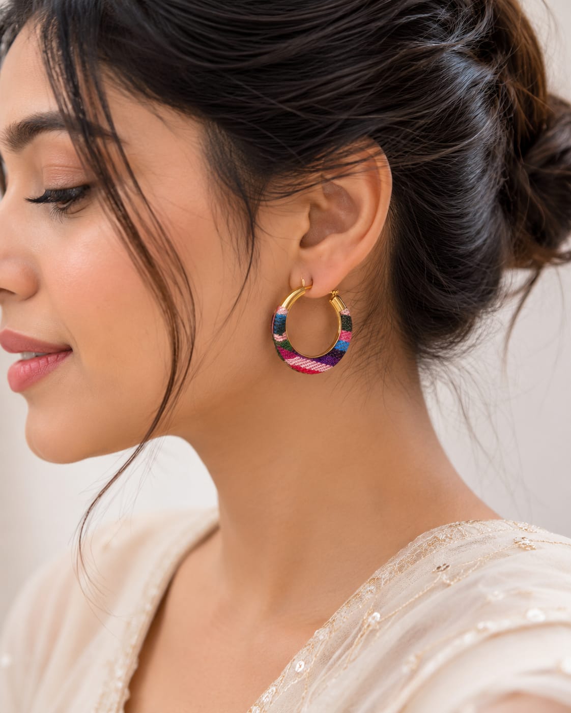 Bohemian Rainbow Fabric Hoop Earrings