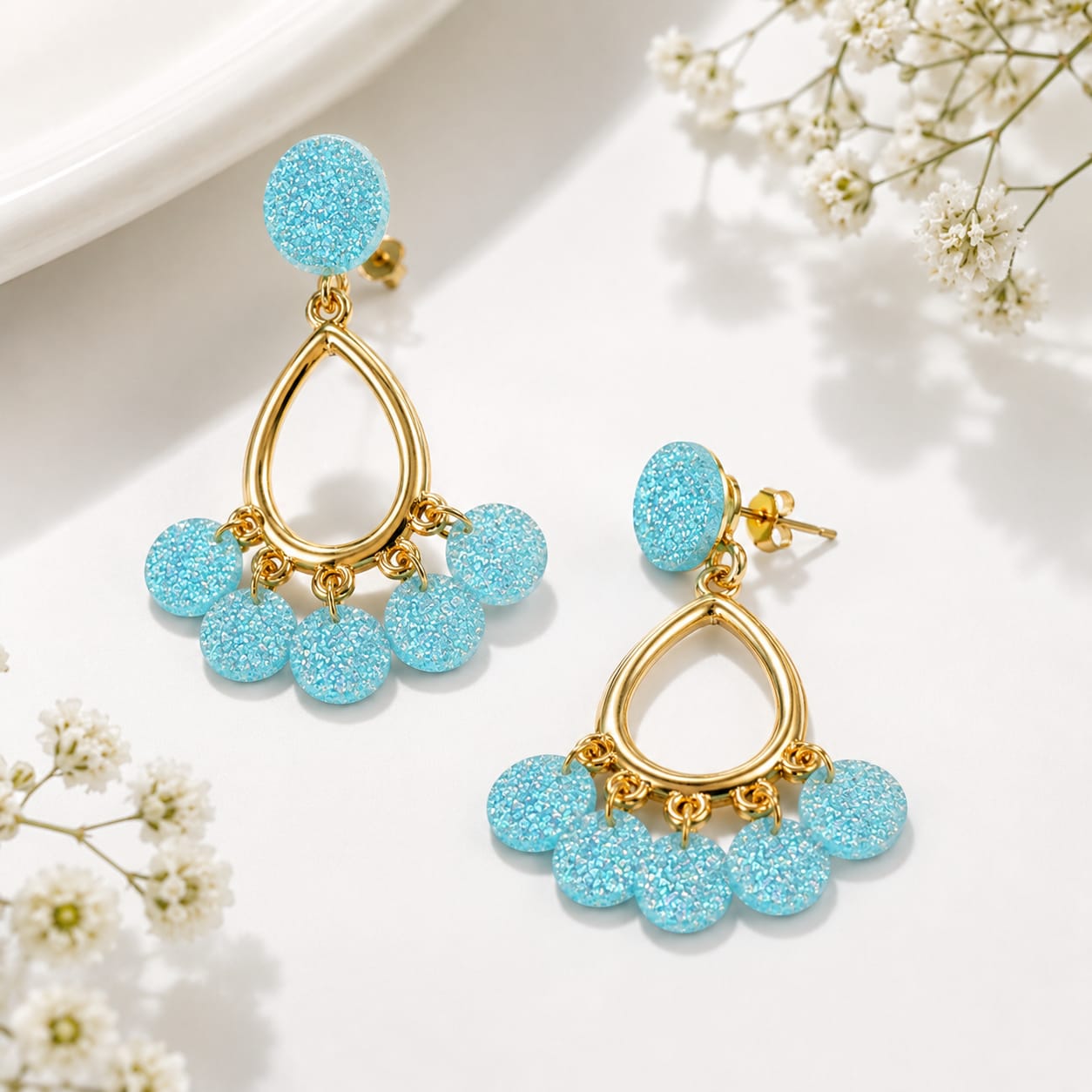 Sky Blue Crystal Drop Chandelier Earrings