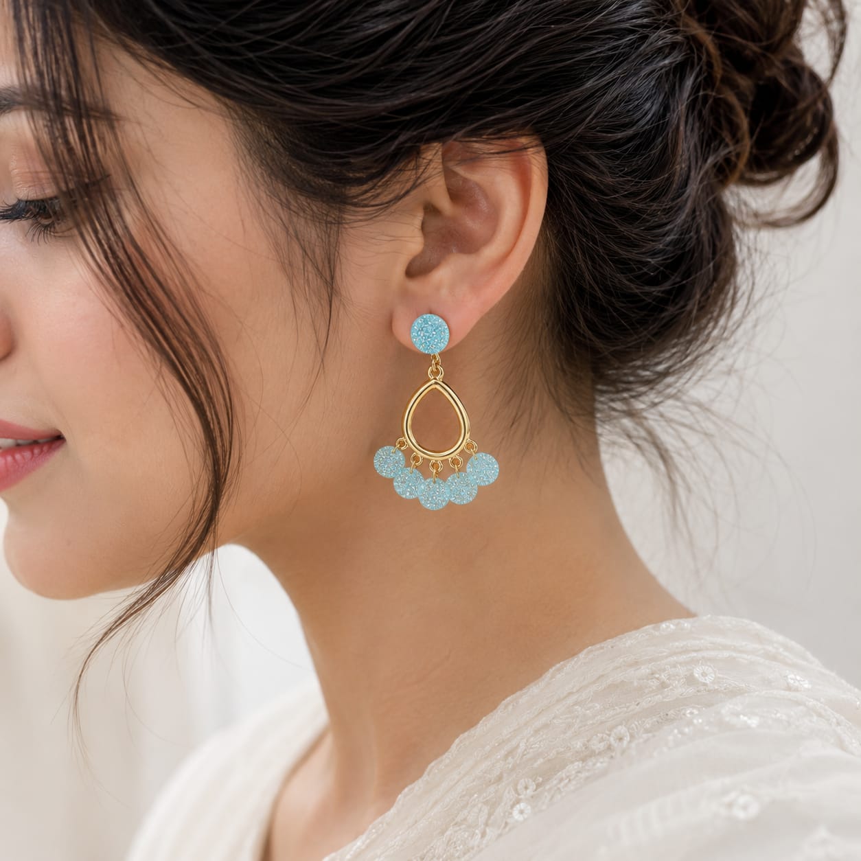 Sky Blue Crystal Drop Chandelier Earrings