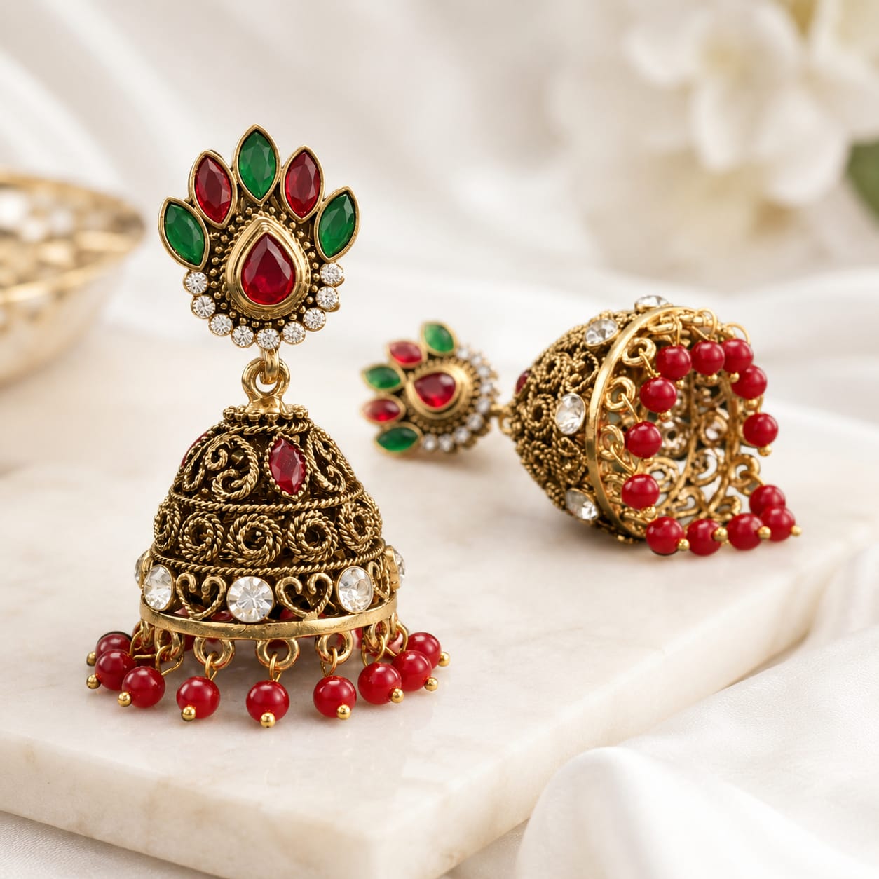 Royal Emerald Ruby Jhumka Earrings