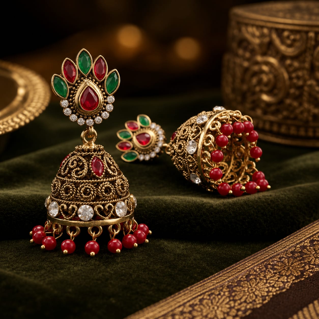 Royal Emerald Ruby Jhumka Earrings