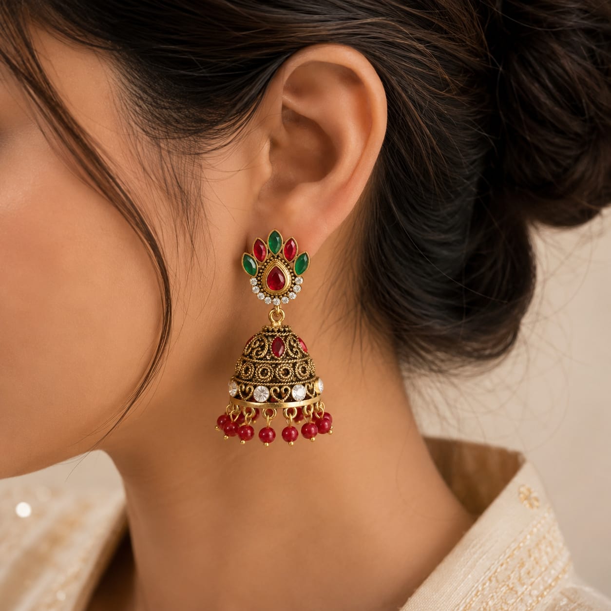 Royal Emerald Ruby Jhumka Earrings