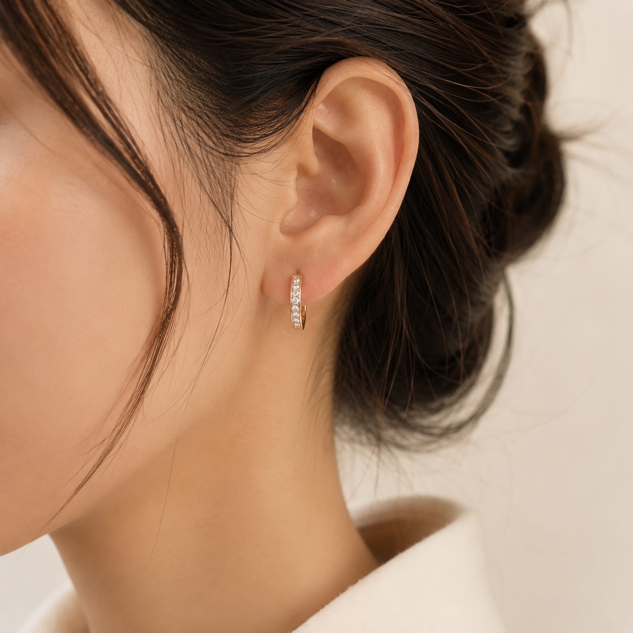 Rose Gold Crystal Huggie Hoop Earrings