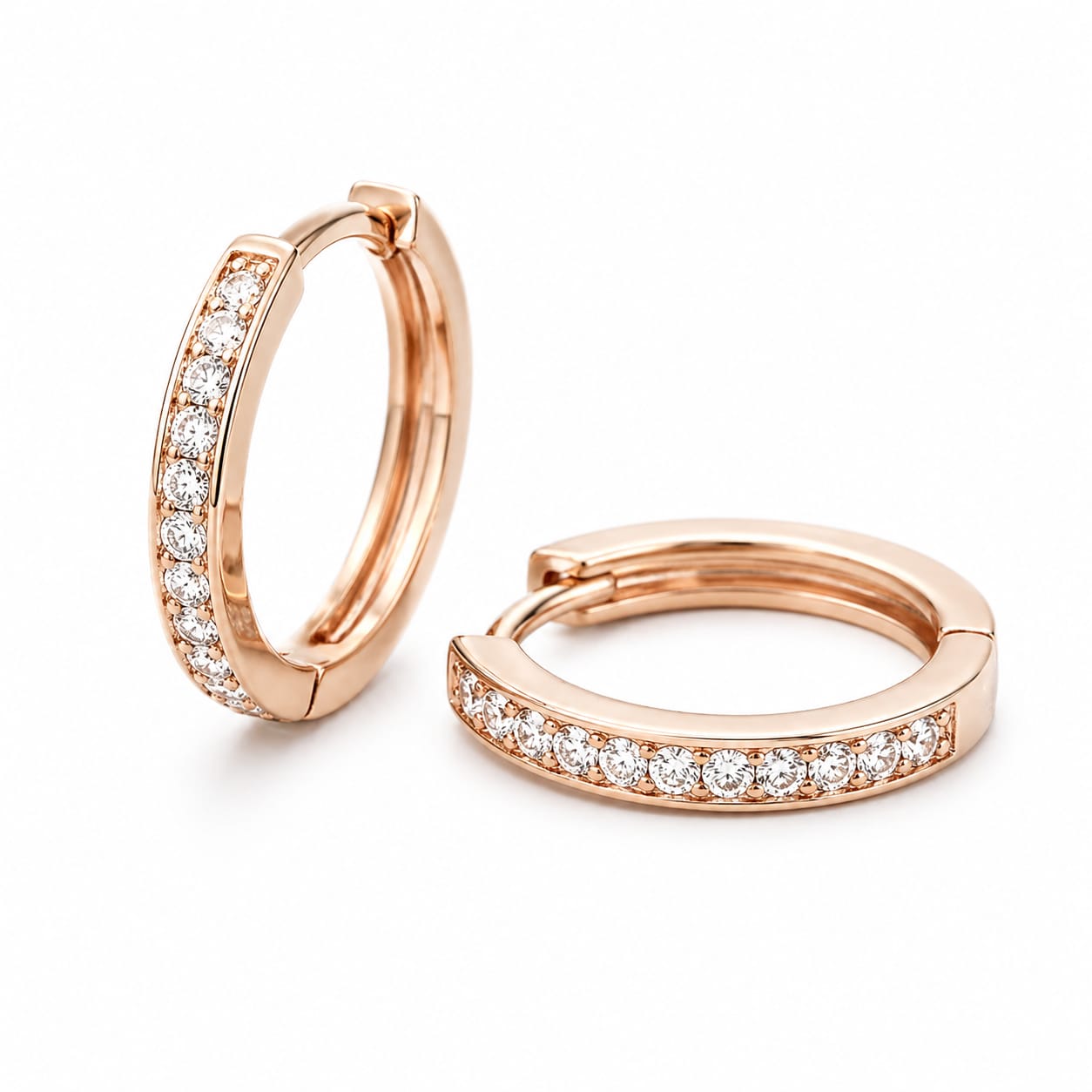 Rose Gold Crystal Huggie Hoop Earrings