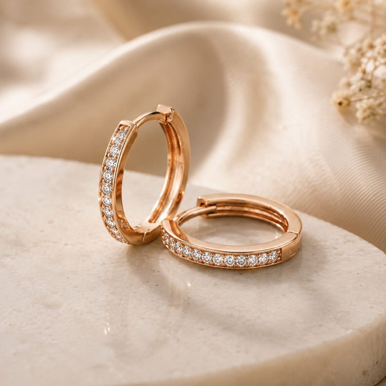 Rose Gold Crystal Huggie Hoop Earrings