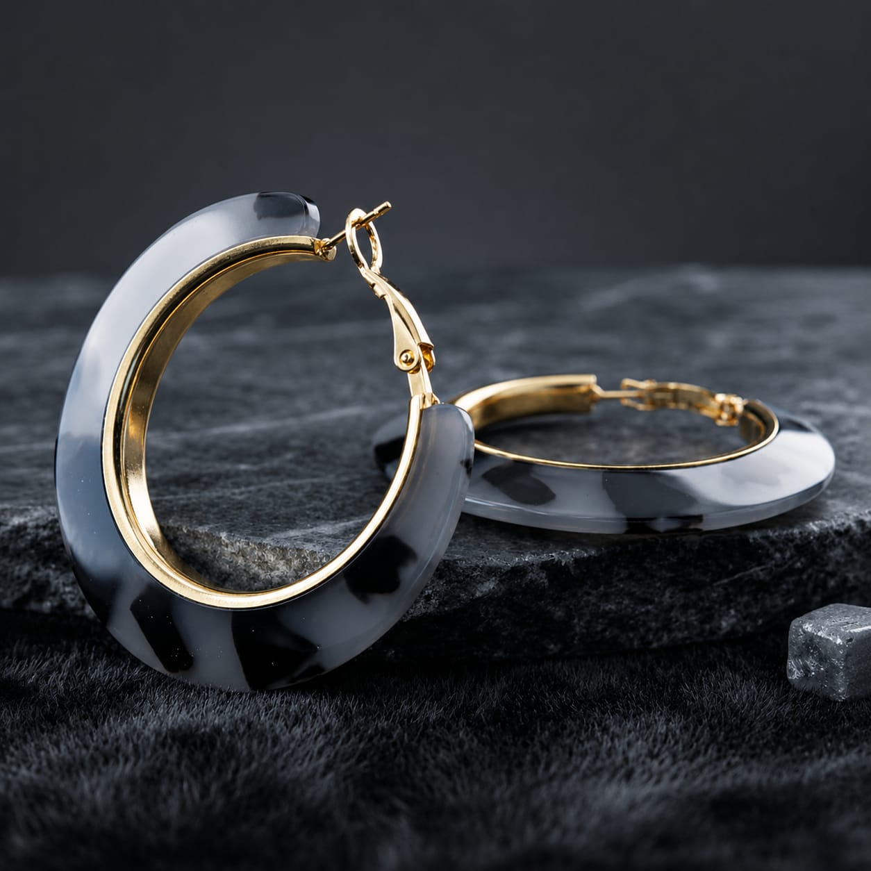 Midnight Marble Hoop Earrings